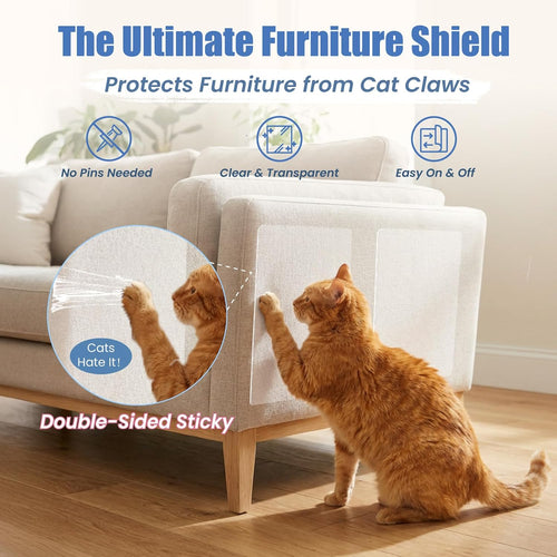 24PCS Cat Scratch Furniture Protector, Double Sided Couch Protectors Tape from Cats Claws Scratching, Clear Sticky Sheets Proof Clawing Sofa Corner Protection Cover anti Scratch for Furniture
