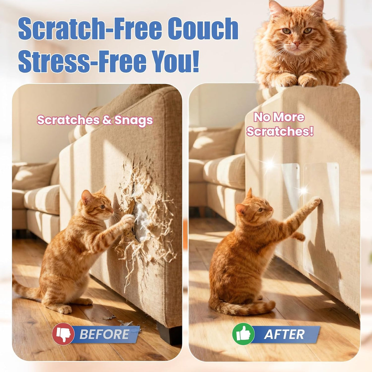 24PCS Cat Scratch Furniture Protector, Double Sided Couch Protectors Tape from Cats Claws Scratching, Clear Sticky Sheets Proof Clawing Sofa Corner Protection Cover anti Scratch for Furniture
